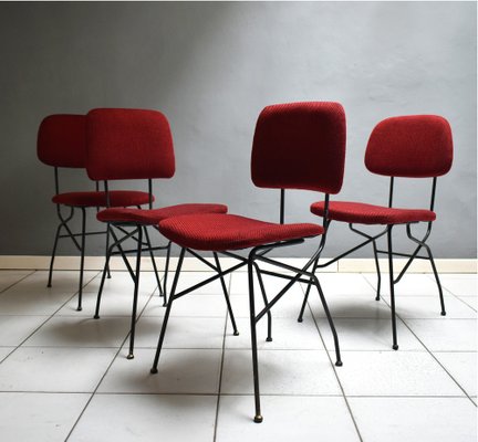 Vintage Italian Chairs with Black Iron Structure and Fabric Coverings, 1960s, Set of 4-YMJ-1320384