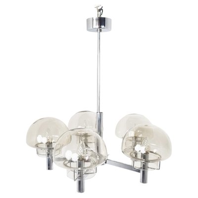 Vintage Italian Chandelier in Glass and Chrome by Gaetano Sciolari, 1970s-IRH-1352448