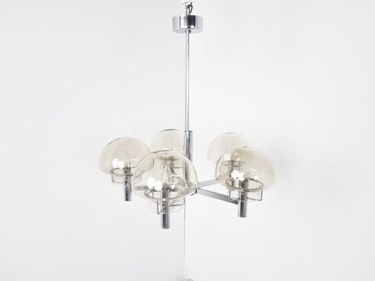 Vintage Italian Chandelier in Glass and Chrome by Gaetano Sciolari, 1970s-IRH-1352448