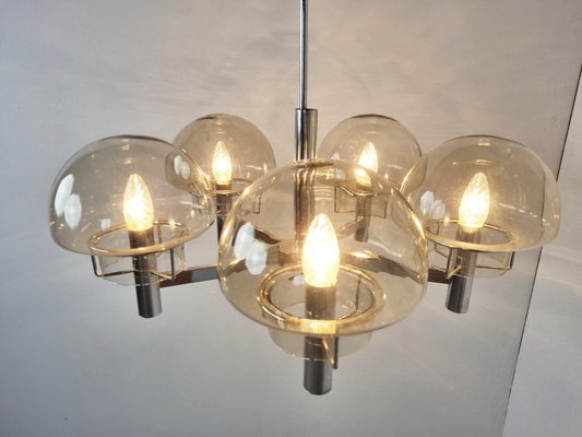 Vintage Italian Chandelier in Glass and Chrome by Gaetano Sciolari, 1970s-IRH-1352448