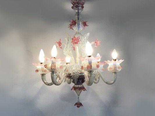 Vintage Italian Chandelier in Transparent and Purple Murano Glass from Made Murano Glass, 1930s-MZP-1727126