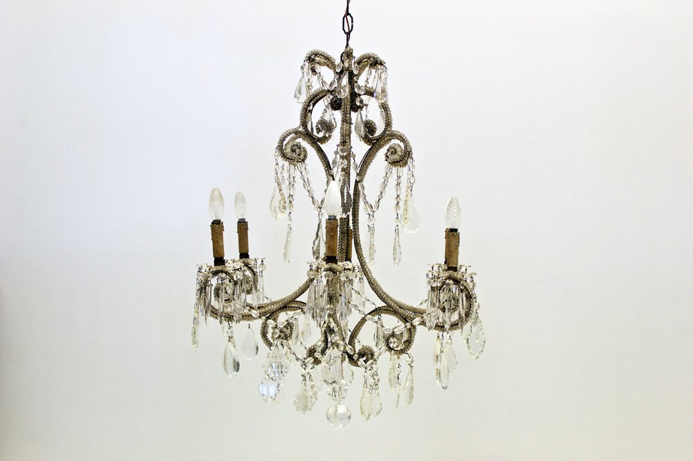 Vintage Italian Chandelier with Drops and Beads, 1940