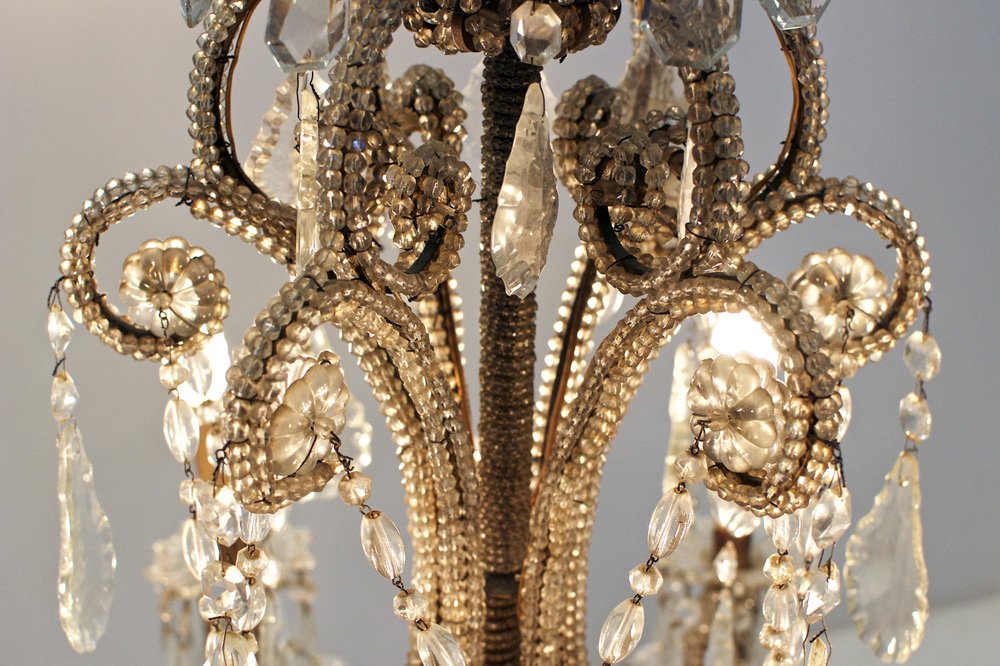 Vintage Italian Chandelier with Drops and Beads, 1940