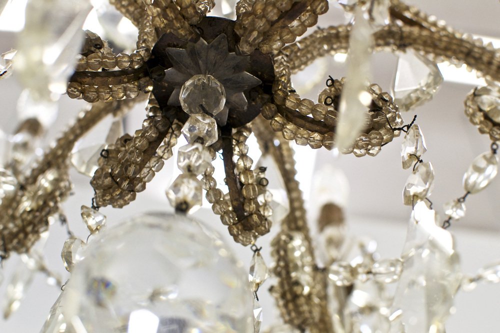 Vintage Italian Chandelier with Drops and Beads, 1940