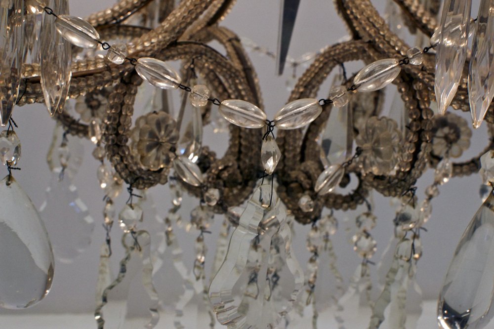 Vintage Italian Chandelier with Drops and Beads, 1940