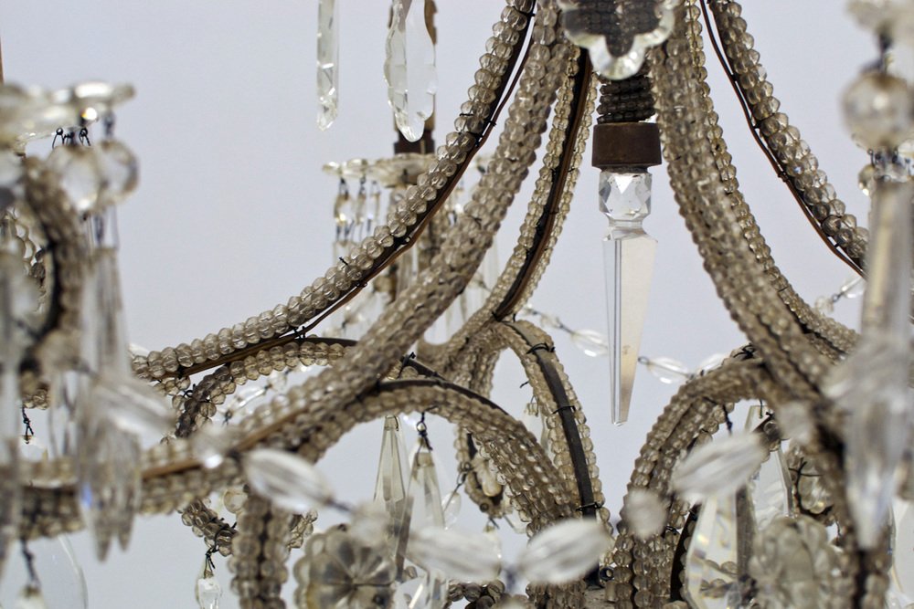 Vintage Italian Chandelier with Drops and Beads, 1940