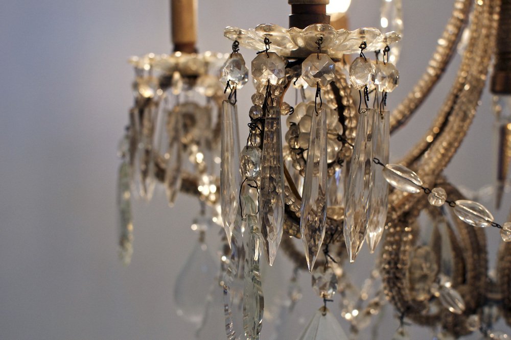 Vintage Italian Chandelier with Drops and Beads, 1940