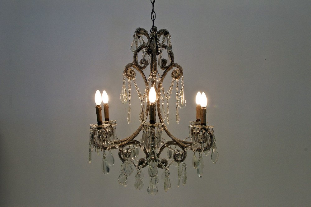 Vintage Italian Chandelier with Drops and Beads, 1940