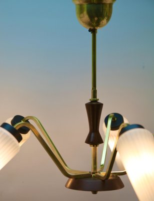 Vintage Italian Chandelier with Five Arms and Wooden Details from Stilnovo, 1960s-MJY-1150400