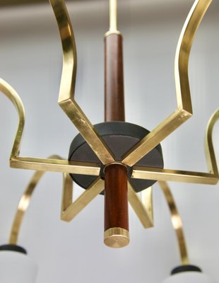 Vintage Italian Chandelier with Six Arms and Wooden Details from Stilnovo, 1960s-MJY-1150402