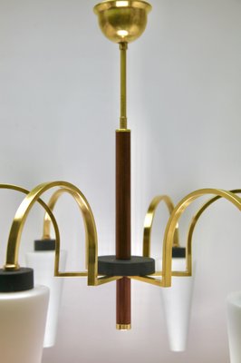 Vintage Italian Chandelier with Six Arms and Wooden Details from Stilnovo, 1960s-MJY-1150402