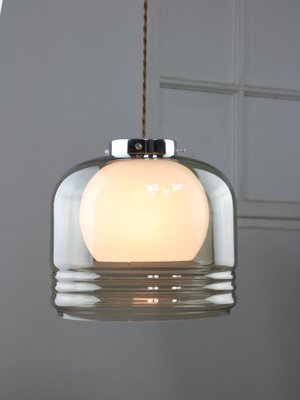 Vintage Italian Chrome and Glass Pendant Lamp-HGJ-1757208