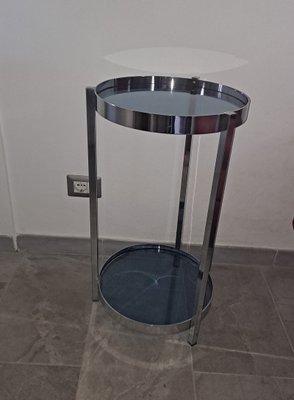 Vintage Italian Chrome & Blue Glass Table, 1970s-HIT-1231120