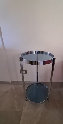 Vintage Italian Chrome & Blue Glass Table, 1970s-HIT-1231120