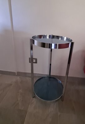 Vintage Italian Chrome & Blue Glass Table, 1970s-HIT-1231120