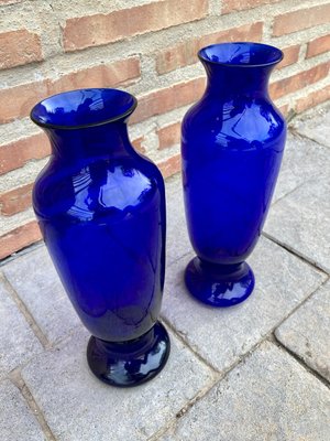 Vintage Italian Cobalt Blue Murano Glass Vases, Set of 2-NOU-928938