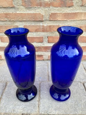 Vintage Italian Cobalt Blue Murano Glass Vases, Set of 2-NOU-928938