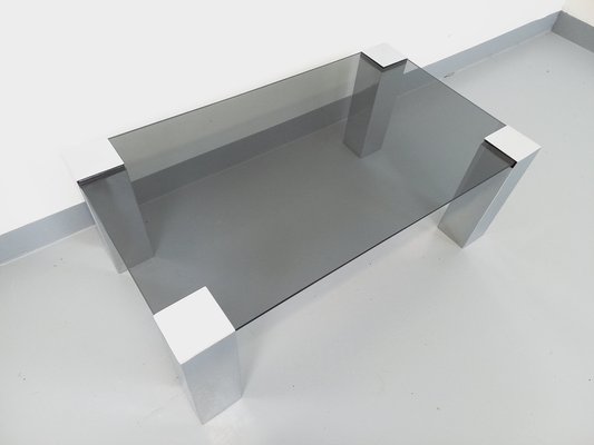 Vintage Italian Coffee Table in Smoked Glass and Chromed Metal, 1970s-AHO-1767003