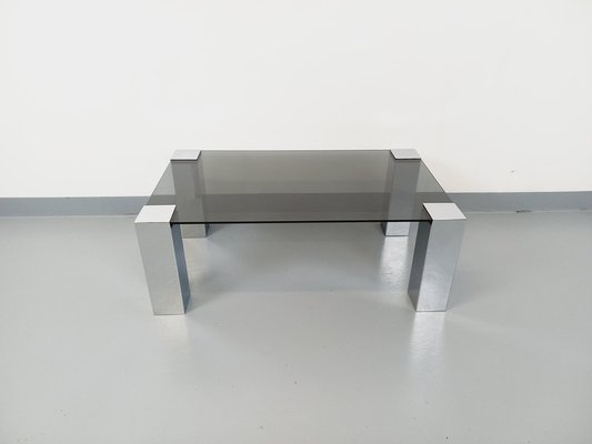 Vintage Italian Coffee Table in Smoked Glass and Chromed Metal, 1970s-AHO-1767003