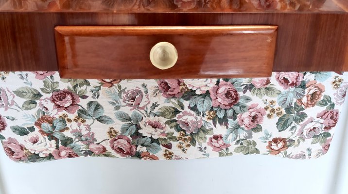 Vintage Italian Console Table in Ebonized Beech and Rose-Patterned Fabric, 1950s-JPQ-1824630