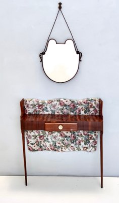 Vintage Italian Console Table in Ebonized Beech and Rose-Patterned Fabric, 1950s-JPQ-1824630