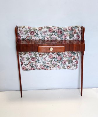 Vintage Italian Console Table in Ebonized Beech and Rose-Patterned Fabric, 1950s-JPQ-1824630