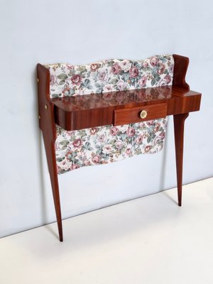 Vintage Italian Console Table in Ebonized Beech and Rose-Patterned Fabric, 1950s-JPQ-1824630