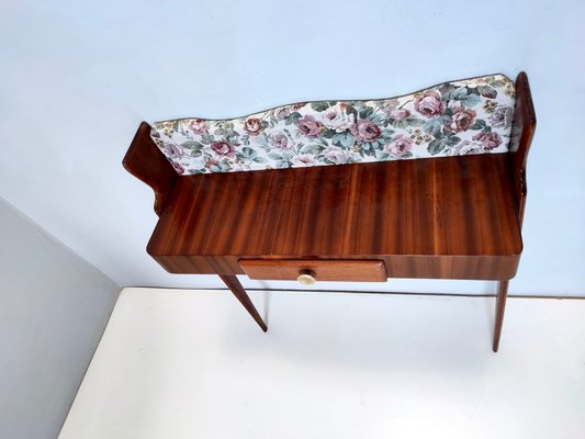 Vintage Italian Console Table in Ebonized Beech and Rose-Patterned Fabric, 1950s-JPQ-1824630