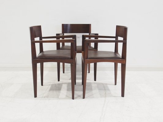 Vintage Italian Dark Brown Wood and Faux Leather Dining Chairs, 1960s, Set of 6-ZYF-2028125