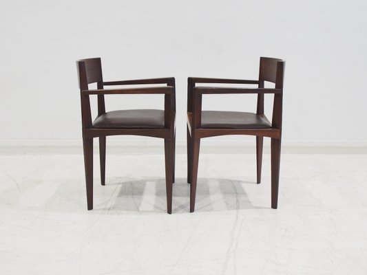 Vintage Italian Dark Brown Wood and Faux Leather Dining Chairs, 1960s, Set of 6-ZYF-2028125