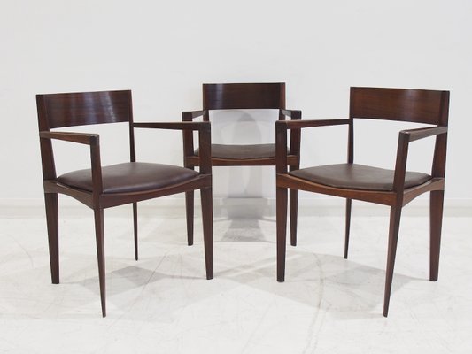 Vintage Italian Dark Brown Wood and Faux Leather Dining Chairs, 1960s, Set of 6-ZYF-2028125