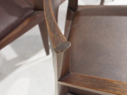 Vintage Italian Dark Brown Wood and Faux Leather Dining Chairs, 1960s, Set of 6-ZYF-2028125