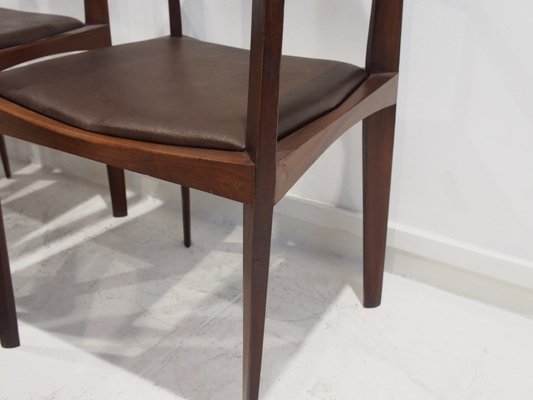 Vintage Italian Dark Brown Wood and Faux Leather Dining Chairs, 1960s, Set of 6-ZYF-2028125