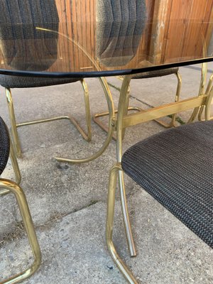 Vintage Italian Dining Chairs and Table in Brass, 1970s, Set of 7-OXJ-1235969