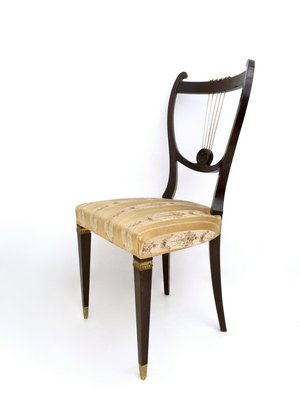 Vintage Italian Dining Chairs in Beech and Brass with Goldenrod Fabric, 1940s, Set of 6-JPQ-2020027