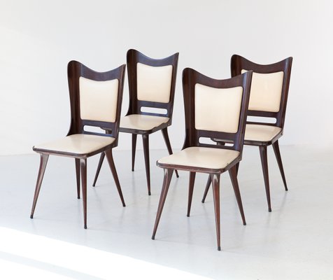 Vintage Italian Dining Chairs in Beige Skai and Wood, 1950s, Set of 4-KJ-2035940