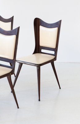 Vintage Italian Dining Chairs in Beige Skai and Wood, 1950s, Set of 4-KJ-2035940