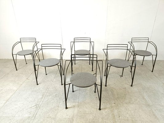 Vintage Italian Dining Chairs with Armrests, 1980s, Set of 6-IRH-1813011