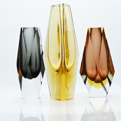 Vintage Italian Faceted Sommerso Glass Vases, 1970, Set of 3-VDW-2016902