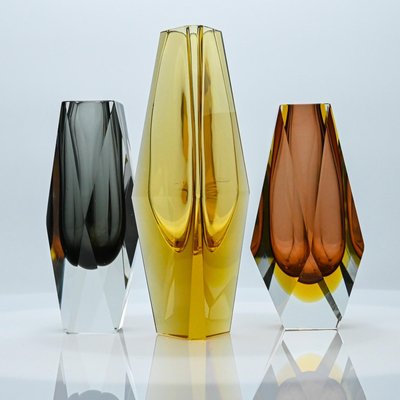 Vintage Italian Faceted Sommerso Glass Vases, 1970, Set of 3-VDW-2016902