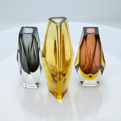 Vintage Italian Faceted Sommerso Glass Vases, 1970, Set of 3-VDW-2016902