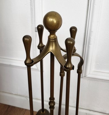 Vintage Italian Four-Piece Brass Fireplace Tool Set with Stand, 1980s, Set of 4-EUP-1806555