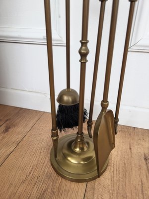 Vintage Italian Four-Piece Brass Fireplace Tool Set with Stand, 1980s, Set of 4-EUP-1806555