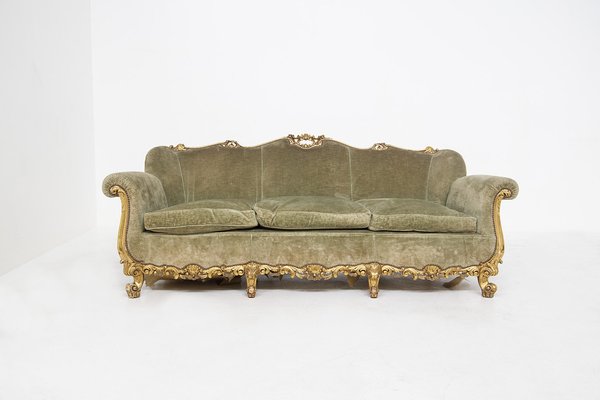 Vintage Italian Gilded Woold and Velvet Sofa-RCE-1338031