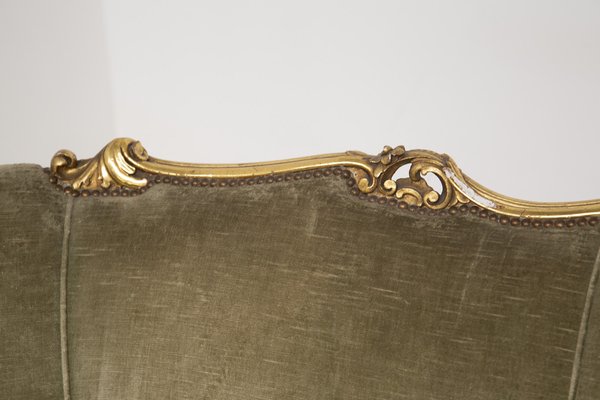 Vintage Italian Gilded Woold and Velvet Sofa-RCE-1338031