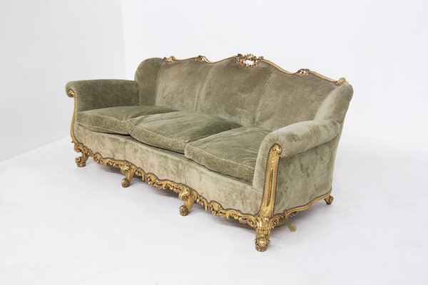 Vintage Italian Gilded Woold and Velvet Sofa-RCE-1338031