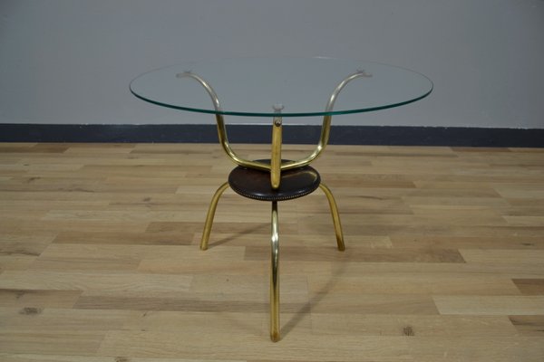 Vintage Italian Glass and Brass Coffee Table, 1950s-QZZ-796083