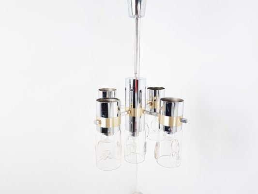 Vintage Italian Glass and Chrome Chandelier from Gaetano Sciolari, 1970s-IRH-1328549