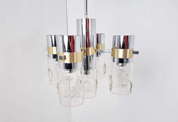 Vintage Italian Glass and Chrome Chandelier from Gaetano Sciolari, 1970s-IRH-1328549