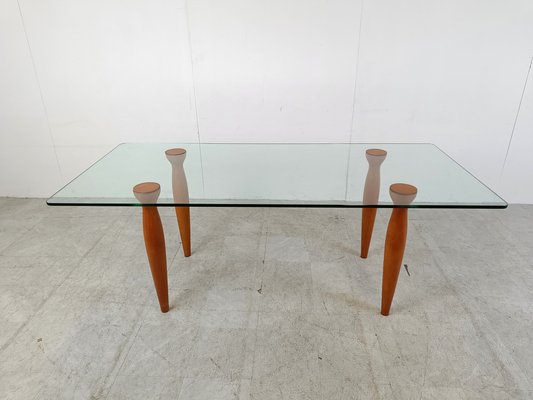 Vintage Italian Glass and Wooden Dining Table, 1990s-IRH-1728833